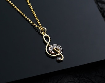 Collana con chiave di violino in oro massiccio 10k 14k 18k, collana con ciondolo con nota musicale delicata, ciondolo con chiave di violino per regalo musicista, regalo di compleanno per lei