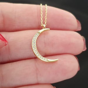 14k Solid Gold Crescent Moon Necklace For Women, Dainty Moon 18k Real Gold Charm Necklace For Gift, 10k Crescent Pendant For Christmas Gift