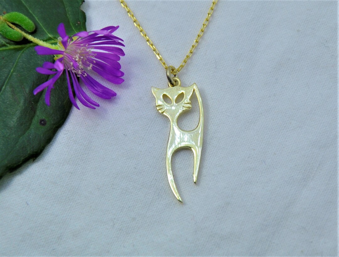 10K 14K 18K Solid Gold. Gold Cat Necklace Dainty Gold Charm Etsy UK
