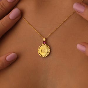 Collar con inicial personalizado en oro macizo de 14 k, collar personalizado con piedra de nacimiento de oro de 18 k con inicial, colgante con inicial de cuentas de oro de 10 k para mujer