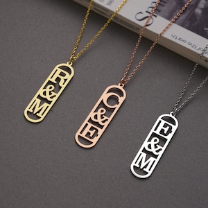 Collar con inicial de pareja personalizado en oro macizo, collar con barra de letras personalizado, collar con inicial personalizable en oro real de 10k, 14k y 18k para mamá