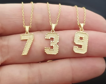 14K Yellow Gold Sport Number Charm Pendant - Laser Cut Satin Finish, 17.37x15.18mm, No Chain