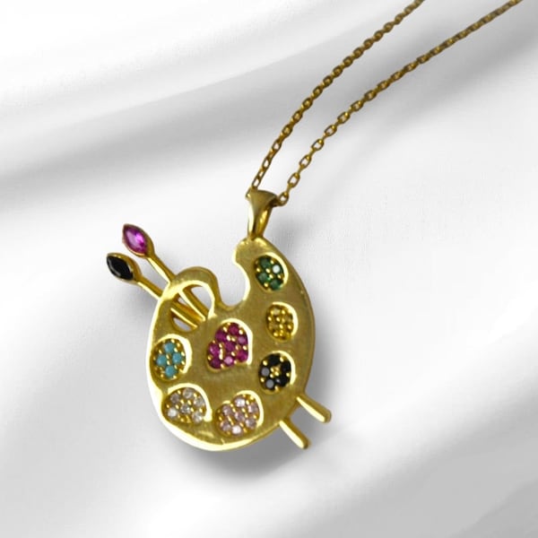 Collana con tavolozza di pittura in oro massiccio 10K 14K 18K, collana del pittore, prodotto fatto a mano, regalo per la festa della mamma, regalo di San Valentino, regalo dell'artista