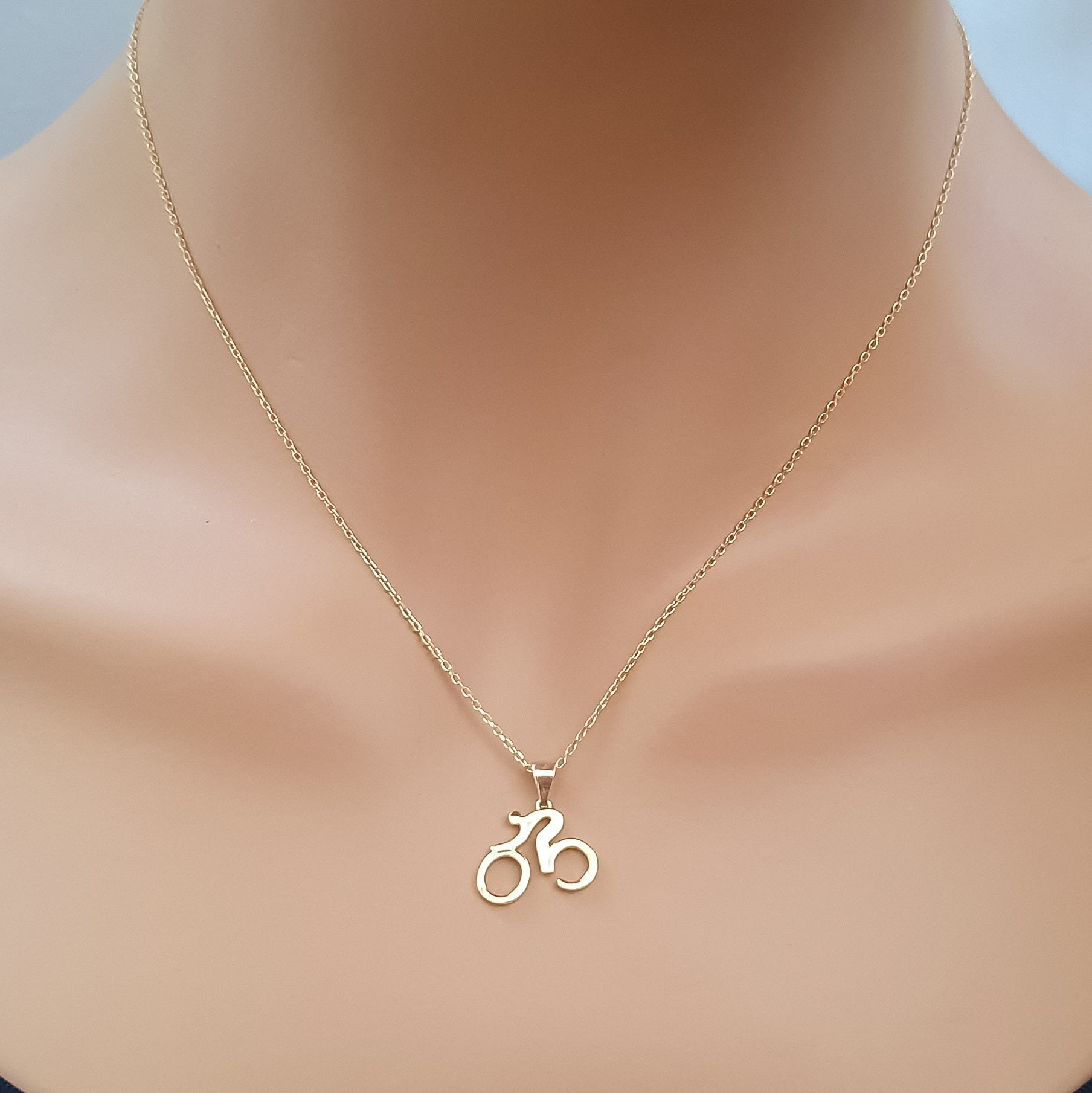 10k 14k 18k Solid Gold Bicycle Necklace, Dainty Cyclist Necklace