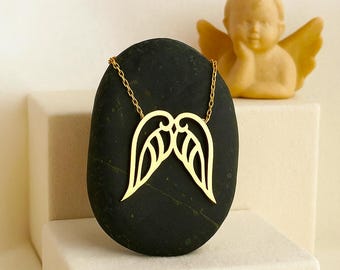 Collana con ali d'angelo in oro 14k, ciondolo di protezione in oro 18k per ragazza, collana con ciondolo a forma di ali d'angelo in oro 10k per donna, eleganti gioielli con angeli
