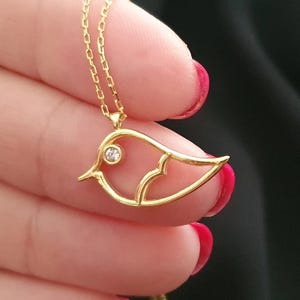 14k Solid Gold Sparrow Bird Necklace, 18k Dainty Bird Charm Necklace For Women, Sparrow Bird 10k Real Gold Pendant  For Mother&#39;s Day Gift