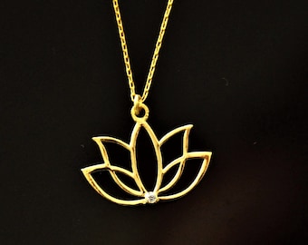 10K 14K 18K Solid Gold Lotus Flower Necklace, Yoga Meditation Symbol Jewellery, Birthday Gift, Valentine's Day Gift Mother's Day Gift