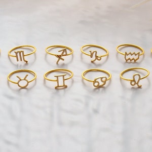 Bague signe du zodiaque en or massif, petite bague du zodiaque pour cadeau, bague astrologie délicate, bague du zodiaque minimaliste pour cadeau de Noël, cadeau de fête des mères