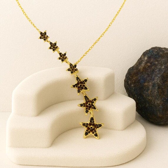 14K ソリッド ゴールド セブン スター ペンダント、18K ブラック 