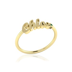 10k 14k 18k Real Gold Custom Name Ring, Personalized Birthstone Ring ...