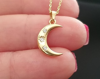 10k 14k 18k Solid Gold Crescent Necklace, Tiny Moon Charm Necklace For Gift, Minimalist Crescent Necklace For Mom, Dainty Necklace For Women