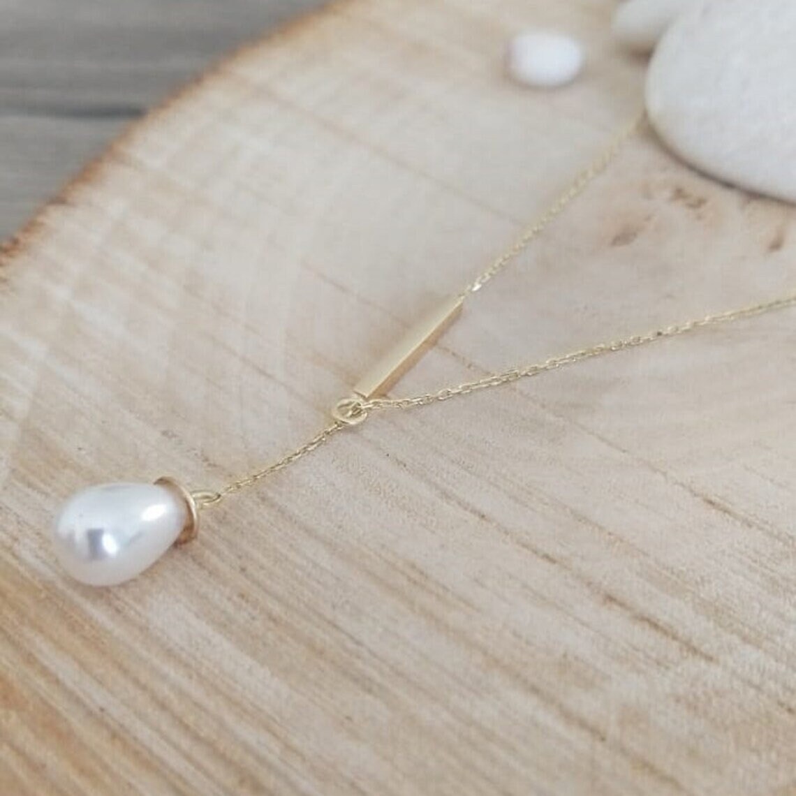 ブレスレット LESS IS MORE gold pearl drop necklace 14k Solid Gold Drop Pearl Necklace, 18k Dainty Pearl Drop