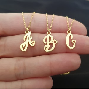 Collar de oro macizo con inicial para mujer, colgante de letra de corazón personalizado de oro real de 14 k, collar de inicial personalizado de 18 k para regalo personalizado