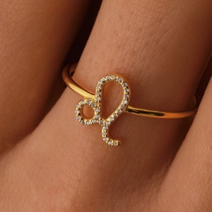 10k 14k 18k Soid Gold Zodiac Leo Ring, Real Gold Tiny Leo Ring, Dainty Leo Sign Ring For Christmas Gift, Leo Zodiac Sign Ring For Mom