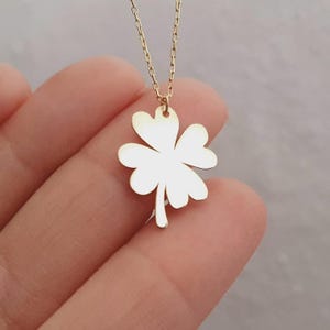 14k Solid Gold Dainty Four Leaf Clover Necklace, 18k Gold Good Luck Charm Necklace For Daughter, Lucky Clover 10k Prawdziwe Złoto Wisiorek Na Prezent