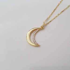 14k Solid Gold Dainty Crescent Moon Necklace For Women, 18k Gold Crescent Charm Necklace, Moon 10k Gold Pendant, Celestial Jewelry For Gift