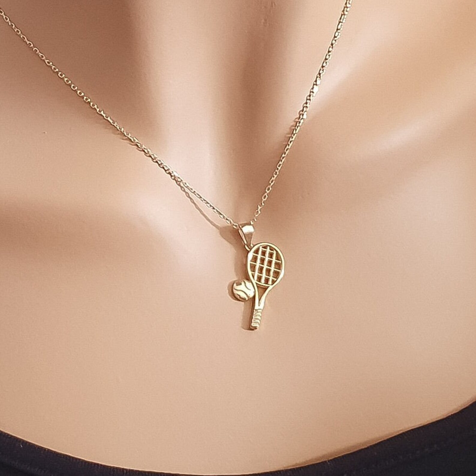 10k 14k Solid Gold Tennis Racket Pendant, Dainty Racket Necklace for ...