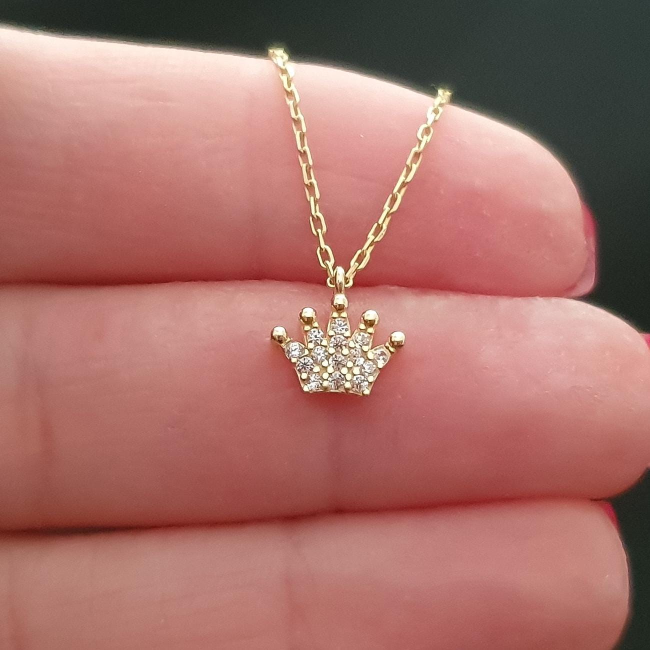 Princess Tiara Crystal Crown Queen Crown Pendant Gold Lydell NYC