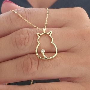 14k Solid Gold Cat Necklace, Tiny Kitten 18kk Real Gold Charm Necklace For Women, Cat 10k Gold Pendant For Daugter, Necklace For Cat Lovers