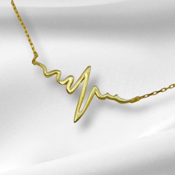 10K 14K 18K Solid Gold, Heartbeat Necklace, EKG Pendant, Heart Rhythm Necklace,  EKG Sound Wave, Love Jewelry, Nurse Gift, Doctor Gift