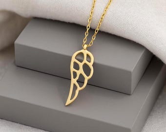 Colgante de ala de ángel minimalista de oro macizo de 14 quilates, joyería de ala de ángel de oro de 18 quilates para mujer, collar con dije protector y conmemorativo de oro de 10 quilates.