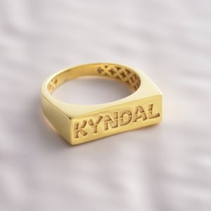 10k 14k 18k Solid Gold Personalized Name Ring, Customized Signet Name Ring For Mother&#39;s Day Gift, Custom Name Signet Ring For Christmas Gift