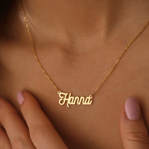 Collar con nombre personalizado de oro macizo, collar con placa de nombre personalizado para mujeres, collar con nombre personalizable para regalo de cumpleaños, regalo del Día de la Madre