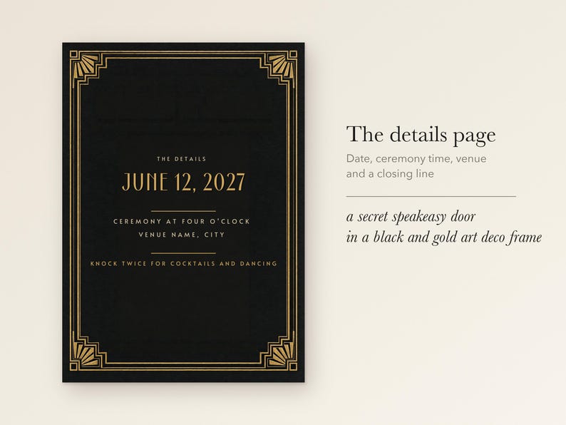Modèle d'invitation de mariage clandestine, invitation Art déco des ...
