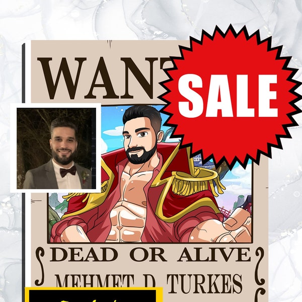 Best Gift SALE!! Wanted Poster, Custom wanted poster, Pirate poster, Custom Anime Wanted Poster SHOULDERS UP (Digital)