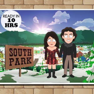 Presente especial l South Couple Portrait Park l Programa de TV de desenho animado personalizado l Retrato de casal l Presente de aniversário l Retrato Desenho animado engraçado