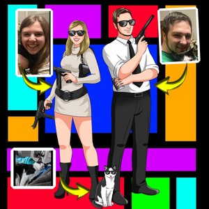 Special Gift l Archer Portrait l Archer couple portrait from photo l Secret Agent illustration l Custom Spy Portrait l Birthday Gift