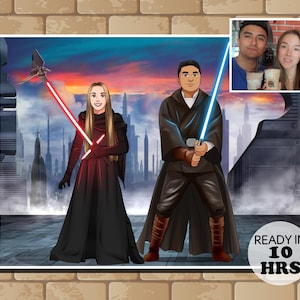 Speciaal cadeau l Gepersonaliseerd Jedi-familieportret l Gepersonaliseerde Star Battle-personages l Jubileum l Verjaardagscadeau