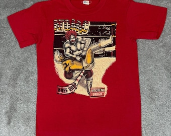 Vintage DG Sportswear Atomic Knee Drop Wrestling Tee Kids Red 80s 90s Size S