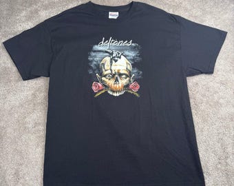Vtg Deftones Skull Roses T-shirt Hanes Heavyweight Black Size XL
