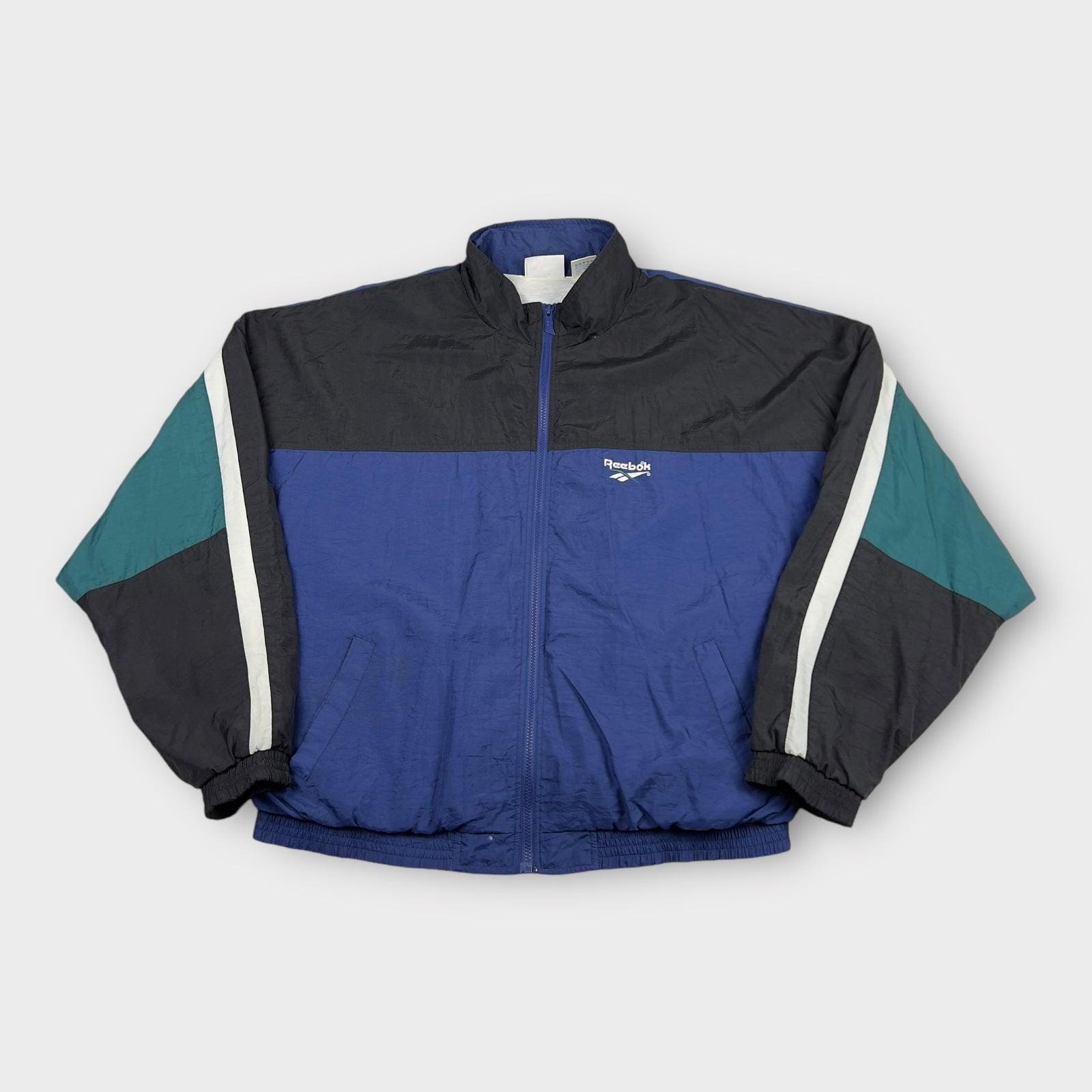 Reebok, VTG Reebok Size XL Blue Teal Gray Colorblock Windbreaker Track Jacket 90s Street