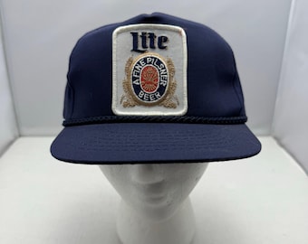 Vtg Miller Lite Beer Fine Pilsner Snapback Hat Navy Blue Rope size OSFA