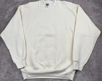 Vintage Fruit of the Loom Heavy Cotton Blank Crewneck Sweatshirt Size XL Cream