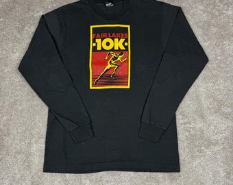 Vtg Fair Lakes 10K Long Sleeve T-Shirt Black Retro Runner 90s Size M Race Tee
