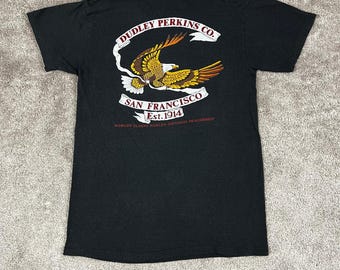 Vtg 1986 Harley-Davidson T-Shirt Size S Dudley Perkins 3D Emblem Black Eagle