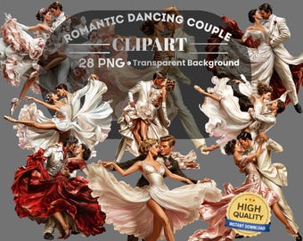 Romantic Dancing Couple Clipart : 28 PNG Art (Digital Download, Piece PNG Files)