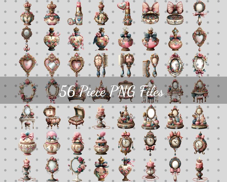 Rococo Objects Clipart 56 PNG Bundle: Piece Printable Art (digital ...