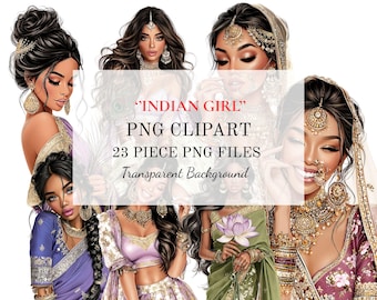 Indian Girl Clipart: Bollywood Bride PNG Art (Digital Download, 23 Piece PNG Files)