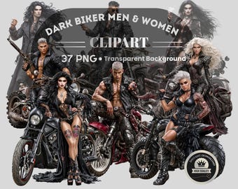 Dark Biker Men & Women Clipart: 37 PNG Art (Digital Download, 26 Piece PNG Files)