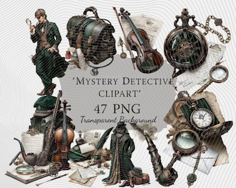 Detective PNG Bundle Clipart Set : 47 Piece Printable Art (Digital Download)
