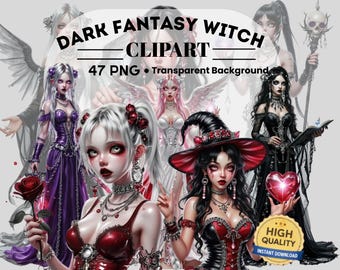 Dark Fantasy Witch Clipart : 47 PNG Piece Printable Art (Digital Download)