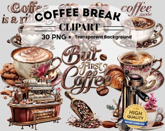 Coffee House Clipart : 30 PNG (Printable Digital Download)