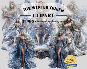 Ice Queen Winter Goddess Clipart 31 PNG Bundle:  Piece Printable Art (Digital Download)