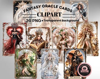 Fantasy Oracle Cards Clipart: 36 PNG Art (Digital Download, Piece PNG Files)