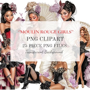 Imágenes prediseñadas del Moulin Rouge / Arte de bailarina / Arte PNG burlesco / Bailarina de cabaré PNG / 25 archivos PNG
