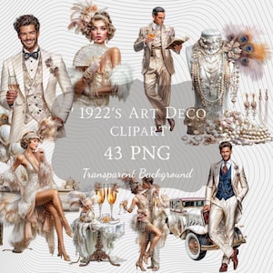 Art Deco PNG-clipartset uit de jaren 1920: 43-delige afdrukbare kunst (digitale download)